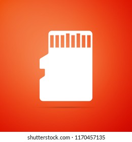 Micro SD memory card icon isolated on orange background. Flat design. Vector Illustration