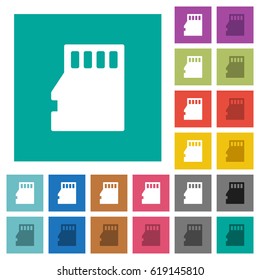 Micro SD memory card multi colored flat icons on plain square backgrounds. Included white and darker icon variations for hover or active effects.