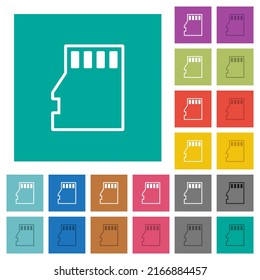 Micro SD memory card outline multi colored flat icons on plain square backgrounds. Included white and darker icon variations for hover or active effects.