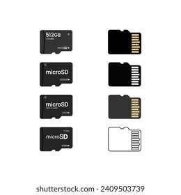 Micro sd memory card set icon isolated flat design