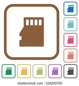 Micro SD memory card simple icons in color rounded square frames on white background
