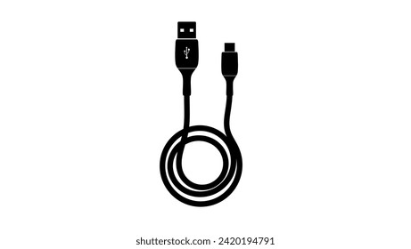 cable micro usb, silueta negra aislada