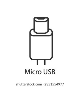 Cable micro USB, icono lineal. Línea con trazo editable