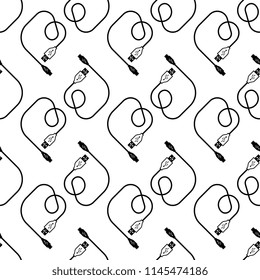 Micro Usb Cable, Usb Cable Seamless Pattern Vector Art Illustration