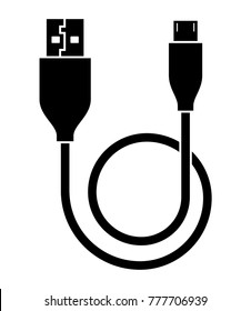 Micro Usb Cable, Usb Cable Vector Art Illustration