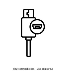 micro usb icon, simple flat style, illustration, logo sign symbol pictogram template, for ui or ux isolated on white for mobile app, editable