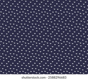 Micro White Birds with Navy Colour Background Seamless Pattern. 