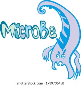 MICROB text, evil microbe image, white background, freehand drawing
