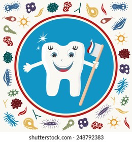 Microbe attacking tooth. Vector illustration