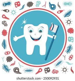 Microbe attacking tooth. Vector illustration