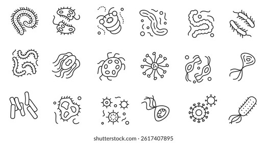 Microbe and Bacteria outline icons set - Microorganism and Virus concept vector