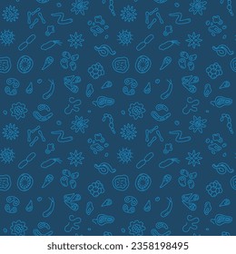 Microbe and Bacteria vector blue modern outline seamless pattern or background