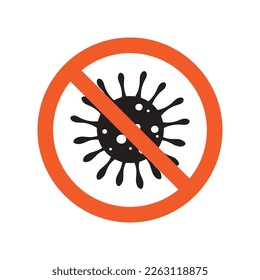 Microbe, bacterium, coronavirus icon with red prohibit sign isolated flat design vector illustration on white background.