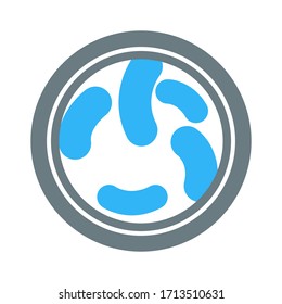 Microbe gérmenes o bacterias bajo vidrio de aumento, microorganismo virus vector. Enfermedades y enfermedades, microbios y células, microbiología. Alergen o disentería agente causal, medicamento y atención médica