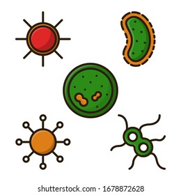 Virus y bacterias de microbios. Vector de diseño de iconos de esquema rellenado