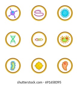 Microbe icons set. Cartoon set of 9 microbe vector icons for web isolated on white background