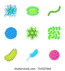 Microbe icons set. Cartoon set of 9 microbe vector icons for web isolated on white background