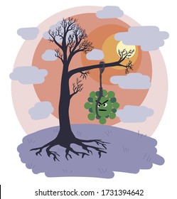 Microbe in the lynch loop. The concept of halloween during the coronavirus pandemic. The covid-19 virus is hung on a gallows at sunset. Halloween 2020