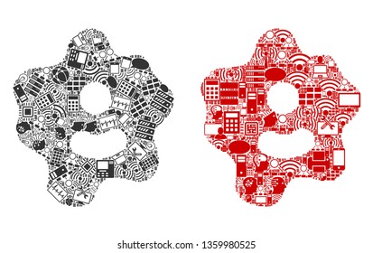 Microbe mosaic icons organized for bigdata illustrations. Vector microbe mosaics are united from computer, calculator, connections, wi-fi, network icons into abstract collages. Usual and red colors.