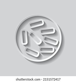 Microbe simple icon. Flat design. Paper style with shadow. Gray background.ai