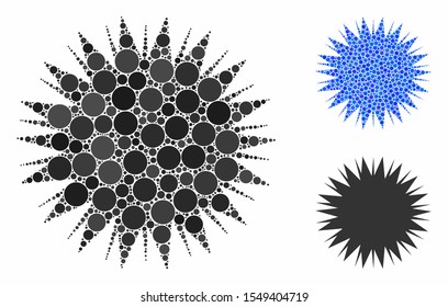 Microbe spore composition of small circles in various sizes and color tints, based on microbe spore icon. Vector small circles are organized into blue illustration.