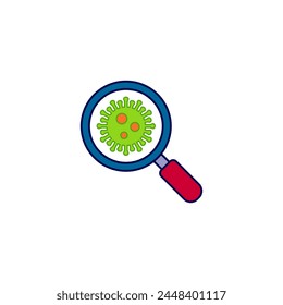 Microbe under a magnifying glass. Virus, germ and magnifier. 