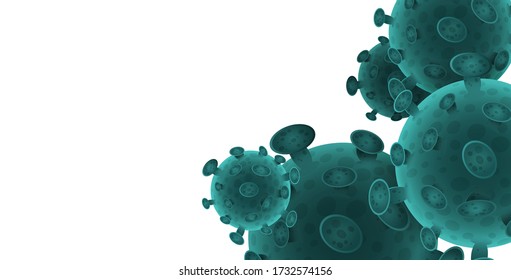 Virusmikrobe. Abstraktes Banner. Lungenentzündung verursacht in China und der Welt. Hintergrund mit realistischen 3d grünen Viruszellen im weißen Hintergrund. Coronavirus. Novel Coronavirus (2019-nCoV)