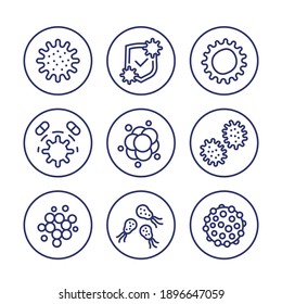 Microbe, Virus And Bacteria Line Icons Set