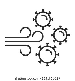 Microbe with wind icon, allergy symbol outline icon, editable vector illustration and transparent graphic element. Isolated on white background
