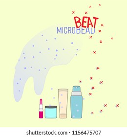 Microbead in personal care product outline flat symbol with typographic design. Beat microbead concept. Vector illustration.