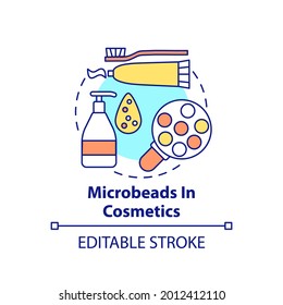 Microbeads in cosmetics concept icon. Microplastics sources idea thin line illustration. Ecology problem. Harmful pollution. Vector isolated outline RGB color drawing. Editable stroke