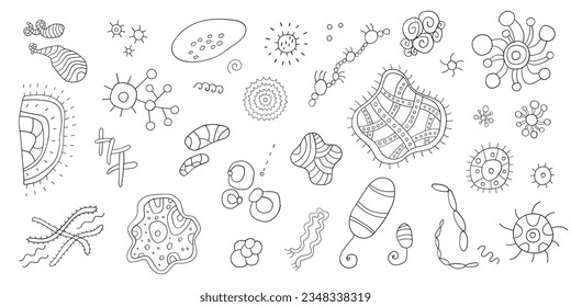 microbes and bacteria doodle set , hand drawn characters vector sketch element