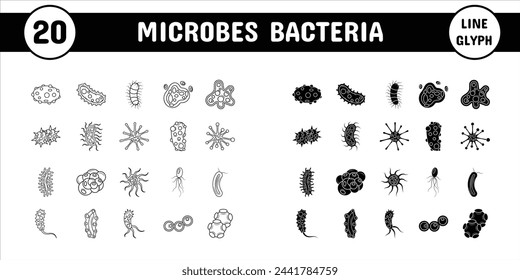 Microbes Bacteria Line Glyph Vector Illustration Icon Sticker Set Design Materials