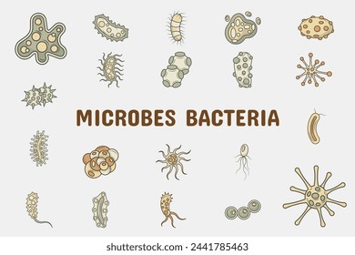 Microbes Bacteria Lineal Color Vector Illustration Icon Sticker Set Design Materials