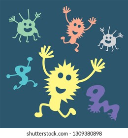 Microbes and bacteria. Vector color illustration on hygiene.