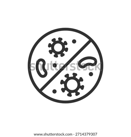 Microbes crossed out, linear icon. Bacteria removal and germ protection. Line with editable stroke.