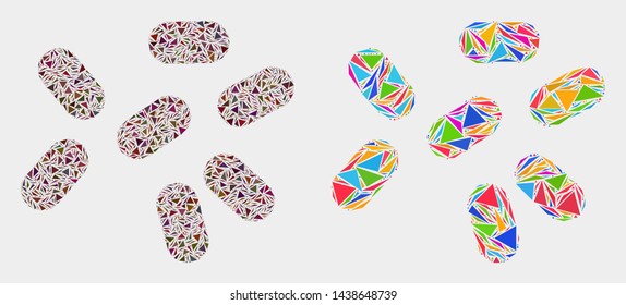 Microbes mosaic icon of triangle items which have various sizes and shapes and colors. Geometric abstract vector design concept of microbes.