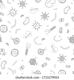 Microbes pattern. Bacteria and viruses biology pandemic vector monochrome seamless texture