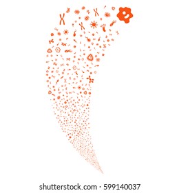Microbes random fireworks stream. Vector illustration style is flat orange iconic symbols on a white background. Object fountain done from scattered pictographs.