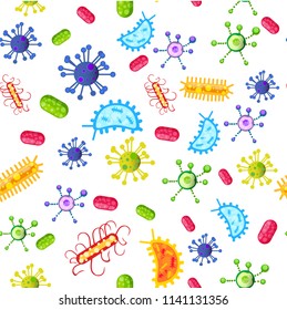 microbes, seamless pattern, vector illustration on white background