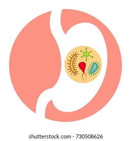Microbes in stomach. Vector illustration.