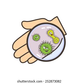 Microbes under magnification on a man's hand