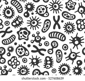 Microbes, Virus and Bacteria Seamless Pattern. Vector