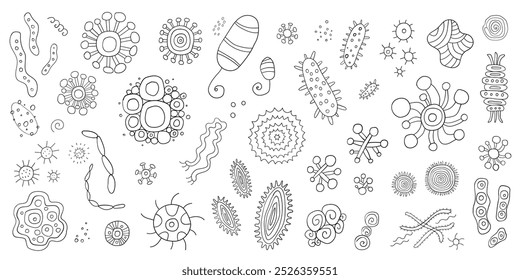 microbes virus bacterial microorganism doodle set , isolated hand drawn vector element collection

