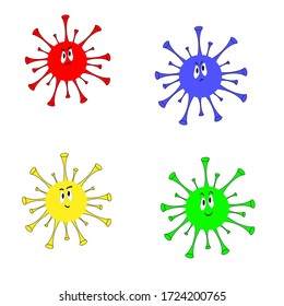 Microbes of the virus in different colors, such as yellow, green, blue and red. smilies with emotions, blot