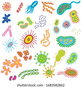 Microbes, virus and pathogen line icons. Bacteriology hygiene and infection outline isolated symbols. Bacteria and microbe, cell microscopic bacterium linear illustration