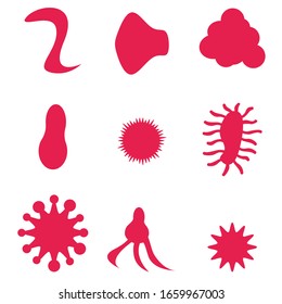 Microbes and viruses set of 9 pink elements on white background, for packing print vector