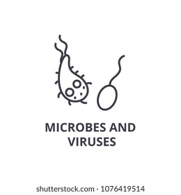 microbes and viruses thin line icon, sign, symbol, illustation, linear concept, vector 