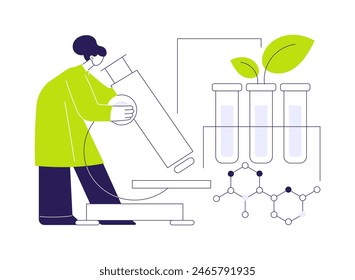 Microbial pesticides innovations abstract concept vector illustration. Lab worker examines biochemical pesticides, sustainable agriculture, precision, agroecology industry abstract metaphor.