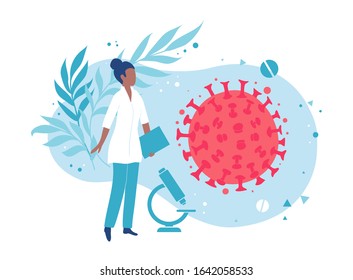 A microbiologist or virologist examines the virus. Laboratory bacteriological analysis